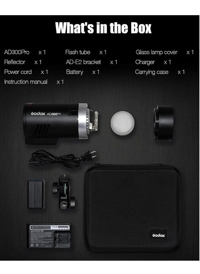 Godox AD300Pro 300W Portable TTL Flash Strobe – HSS 1/8000s 2.4GHz Wireless Godox Flash with Built-in Trigger and Battery – Professional Camera Flash Light for Canon Nikon Sony DSLR and Mirrorless