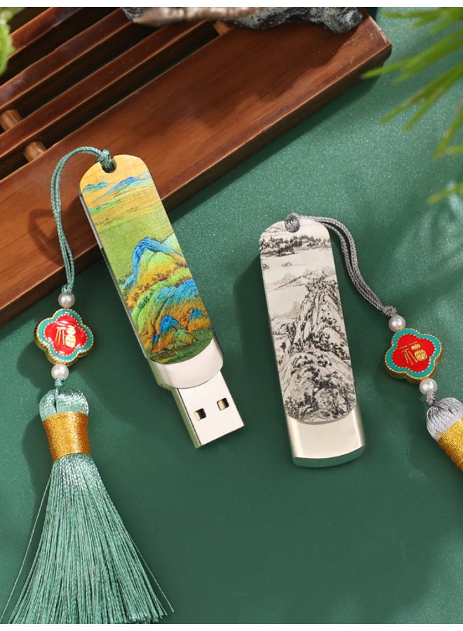 Yunxuan Qianli Jiangshan Figure Creative Metal U Disk Gift Box Chinese Style Literature And Art Complex Classical U Disk Teacher's Day Gift-Capacity:U Disk - Shansong (autumn Green Tassel)-16g  - Image 4
