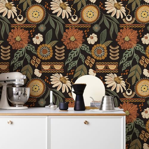 Simon&Siff Boho Peel and Stick Wallpaper, 17.3" x 80" Sun Floral Retro Contact Paper Removable Self Adhesive Wall Paper for Cabinets Furniture Bedroom Nursery Bathroom Renter Friendly DIY Decor - Image 4