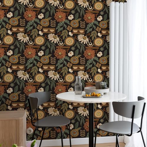 Simon&Siff Boho Peel and Stick Wallpaper, 17.3" x 80" Sun Floral Retro Contact Paper Removable Self Adhesive Wall Paper for Cabinets Furniture Bedroom Nursery Bathroom Renter Friendly DIY Decor - Image 3