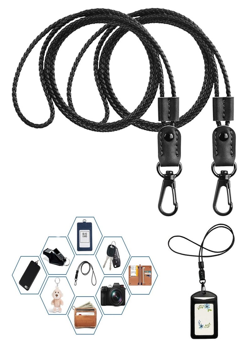 Captaintech Lanyard for Key,  2 Pack of Leather Lanyard Neck Strap with Strong Metal Clip for ID Card Badge Holder, Keys, Cell Phone, Mini Notebook Unisex (Black 2 Lanyards) - Image 1