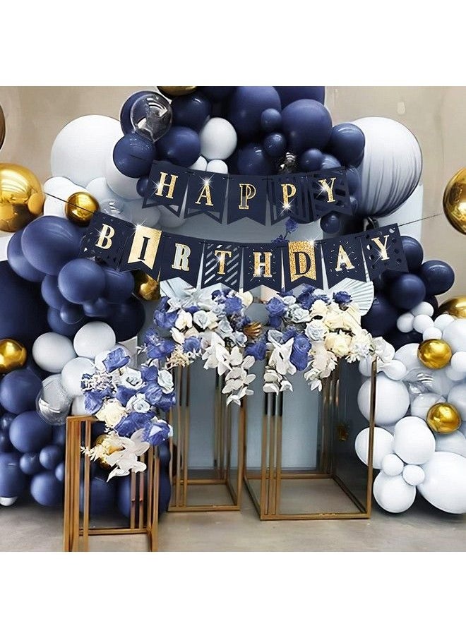 PartyWoo - Happy Birthday Banner Happy Birthday Sign Banner Navy Blue And Gold Birthday Banner Happy Birthday Decorations Blue Party Decorations Boy Birthday Party Decorations Party Supplies - Image 1