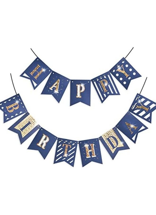 PartyWoo - Happy Birthday Banner Happy Birthday Sign Banner Navy Blue And Gold Birthday Banner Happy Birthday Decorations Blue Party Decorations Boy Birthday Party Decorations Party Supplies - Image 1