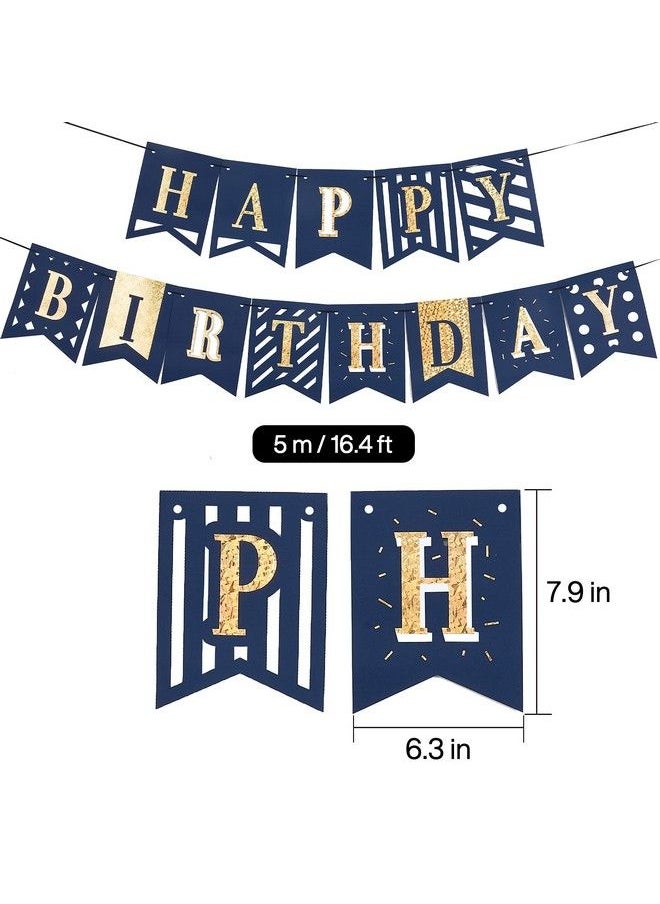PartyWoo - Happy Birthday Banner Happy Birthday Sign Banner Navy Blue And Gold Birthday Banner Happy Birthday Decorations Blue Party Decorations Boy Birthday Party Decorations Party Supplies - Image 1