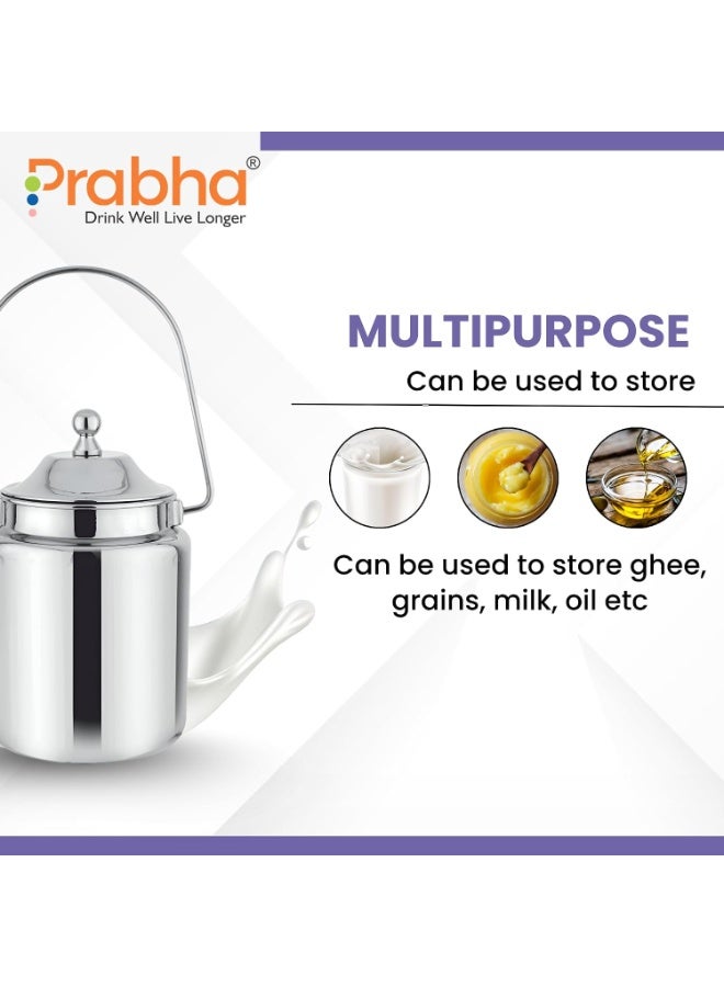 Prabha Milk Flower Plain Barni 1 Litre | Milk Can/Oil Can | Dolu Jar Ghee Dolchi | Flat Base Milk Pot Container | Steel Milk Pot With Lid. - Image 2