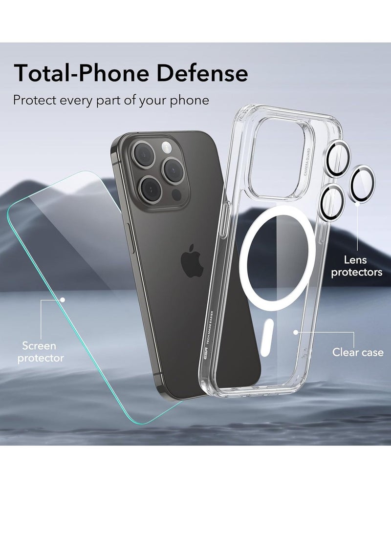 Raxoom iPhone 15 Pro Max Case Set, Compatible with MagSafe, 1 Tempered-Glass Screen Protector, 1 Set of Camera Lens Protectors, Yellowing and Scratch Resistant, Classic Series, Clear - Image 5