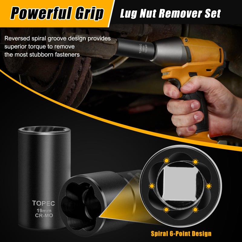 Topec 6Pcs Lug Nut Removal Tool  1/2-Inch Drive Wheel Lock Removal Kit  17-22Mm Stripped Lug Nut Remover  Extractor Socket Set For Broken  Damaged  Rounded Bolts - Image 3