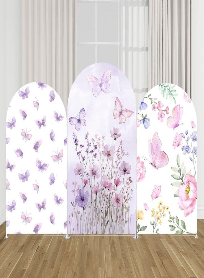 KONPON Butterfly Arched Backdrop Cover Spring Pink Purple Flowers Stretchy Arched Stand Cover for Girls Birthday Party Decorations (No Stand!) - Image 5