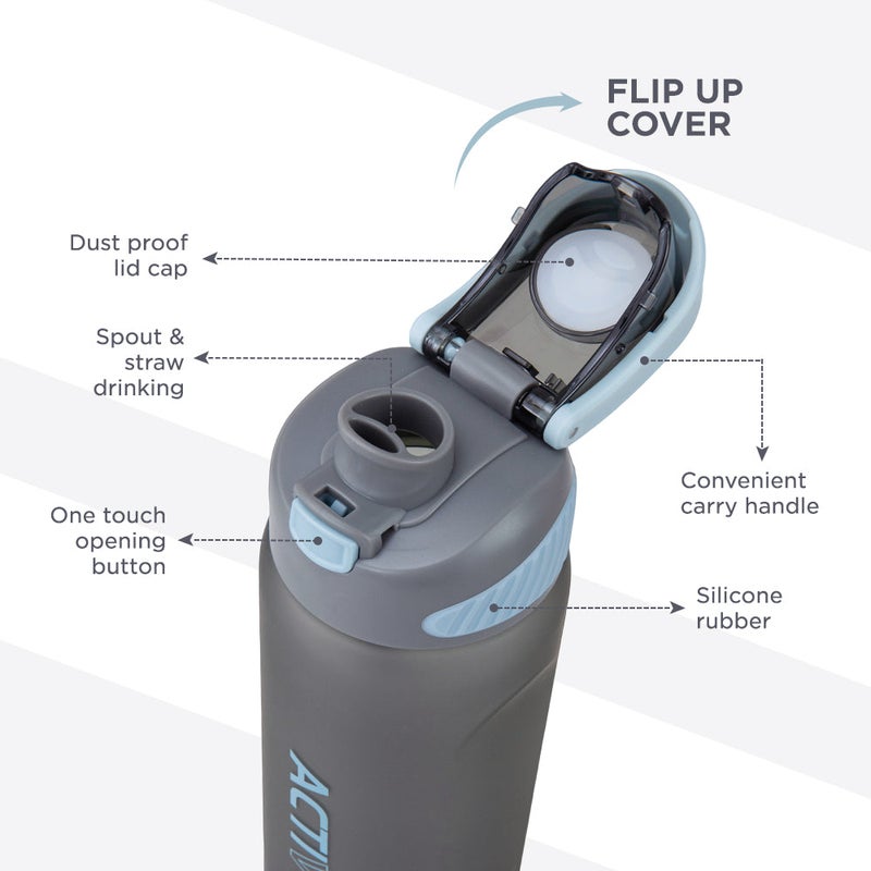 HYDROBREW Sip Switch Tritan Water Bottle 1000ml Leakproof, BPA Free, Straw & Spout Lid- Graphite - Image 3
