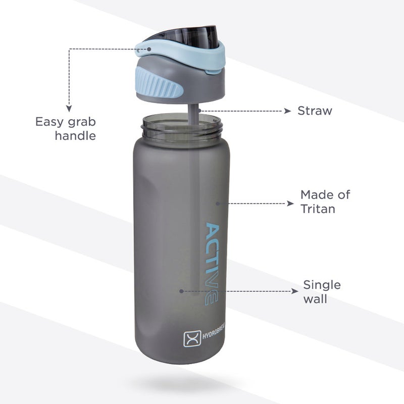 HYDROBREW Sip Switch Tritan Water Bottle 1000ml Leakproof, BPA Free, Straw & Spout Lid- Graphite - Image 5