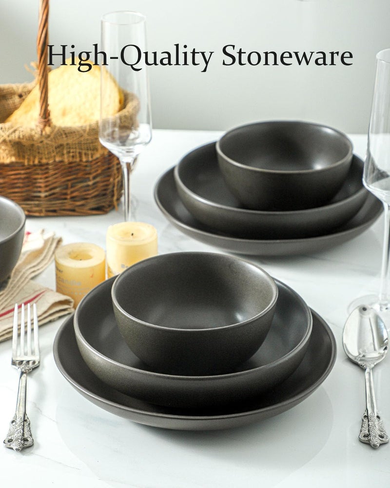 Tikooere Stoneware Soup Bowls, 24 oz Cereal Bowls Set of 6 for Kitchen, Ceramic Bowls Set for Oatmeal, Dessert, Noodle, Cute Bowls Set for Gift, Dishwasher Microwave Oven Safe, Matte Black - Image 4