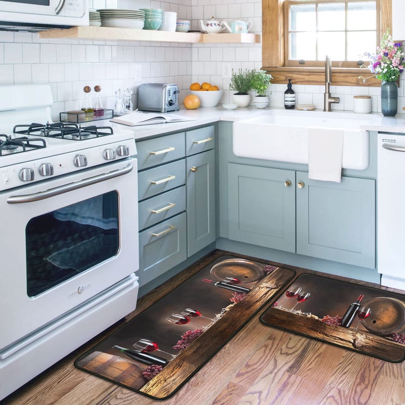 OUXIOAZ Wine Kitchen Rugs and Mats Non Skid Washable Absorbent Microfiber Kitchen Mat for Floor, Kitchen Mat Set of 2 Wine Kitchen Decor Stain Resistant 17"x47"+17"x30" - Image 2