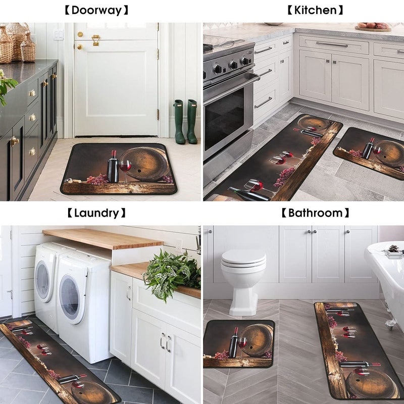 OUXIOAZ Wine Kitchen Rugs and Mats Non Skid Washable Absorbent Microfiber Kitchen Mat for Floor, Kitchen Mat Set of 2 Wine Kitchen Decor Stain Resistant 17"x47"+17"x30" - Image 5