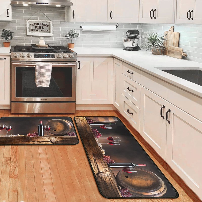 OUXIOAZ Wine Kitchen Rugs and Mats Non Skid Washable Absorbent Microfiber Kitchen Mat for Floor, Kitchen Mat Set of 2 Wine Kitchen Decor Stain Resistant 17"x47"+17"x30" - Image 1