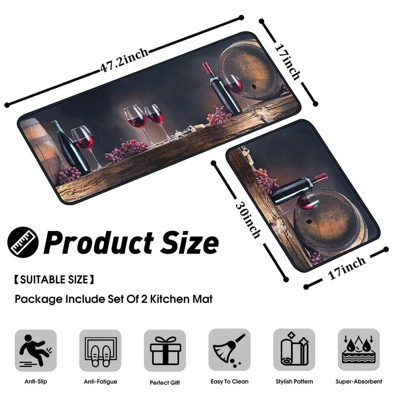 OUXIOAZ Wine Kitchen Rugs and Mats Non Skid Washable Absorbent Microfiber Kitchen Mat for Floor, Kitchen Mat Set of 2 Wine Kitchen Decor Stain Resistant 17"x47"+17"x30" - Image 4
