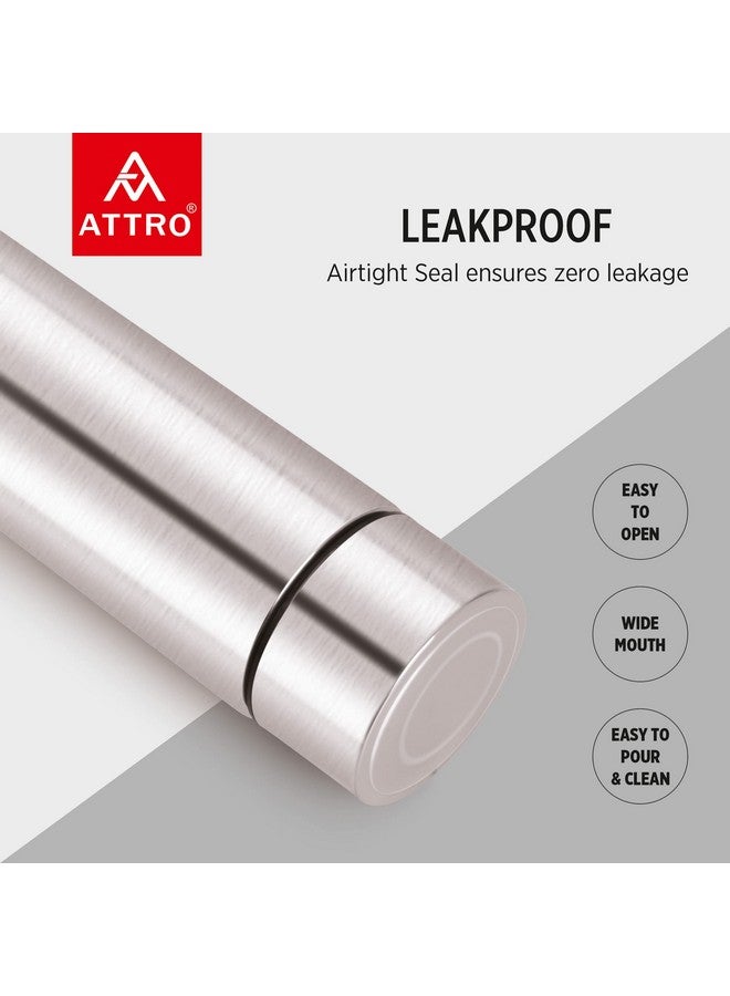 Attro O2 1100Ml Stainless Steel Single Wall Water Bottle, Light Weighted Leak-Proof Use For Office, School, Outdoor & Gym - Silver - Image 2