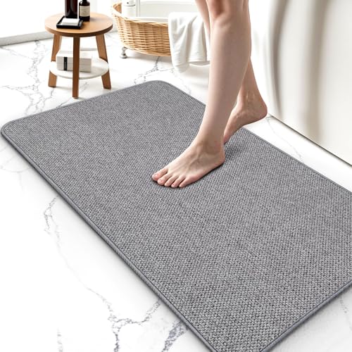 HOMTEB Bath Mat Non-Slip, Ultra Thin Bathroom Rugs with Rubber Backing, Absorbent,Quick Dry Machine Washable, Home Decor Accessories Cozy Cloth Bathroom Rugs fit Under Door/Sink/Tub/Shower,Gray,17x27 Inch - Image 1