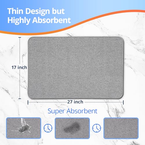 HOMTEB Bath Mat Non-Slip, Ultra Thin Bathroom Rugs with Rubber Backing, Absorbent,Quick Dry Machine Washable, Home Decor Accessories Cozy Cloth Bathroom Rugs fit Under Door/Sink/Tub/Shower,Gray,17x27 Inch - Image 2