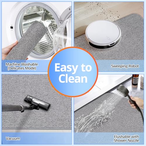 HOMTEB Bath Mat Non-Slip, Ultra Thin Bathroom Rugs with Rubber Backing, Absorbent,Quick Dry Machine Washable, Home Decor Accessories Cozy Cloth Bathroom Rugs fit Under Door/Sink/Tub/Shower,Gray,17x27 Inch - Image 5