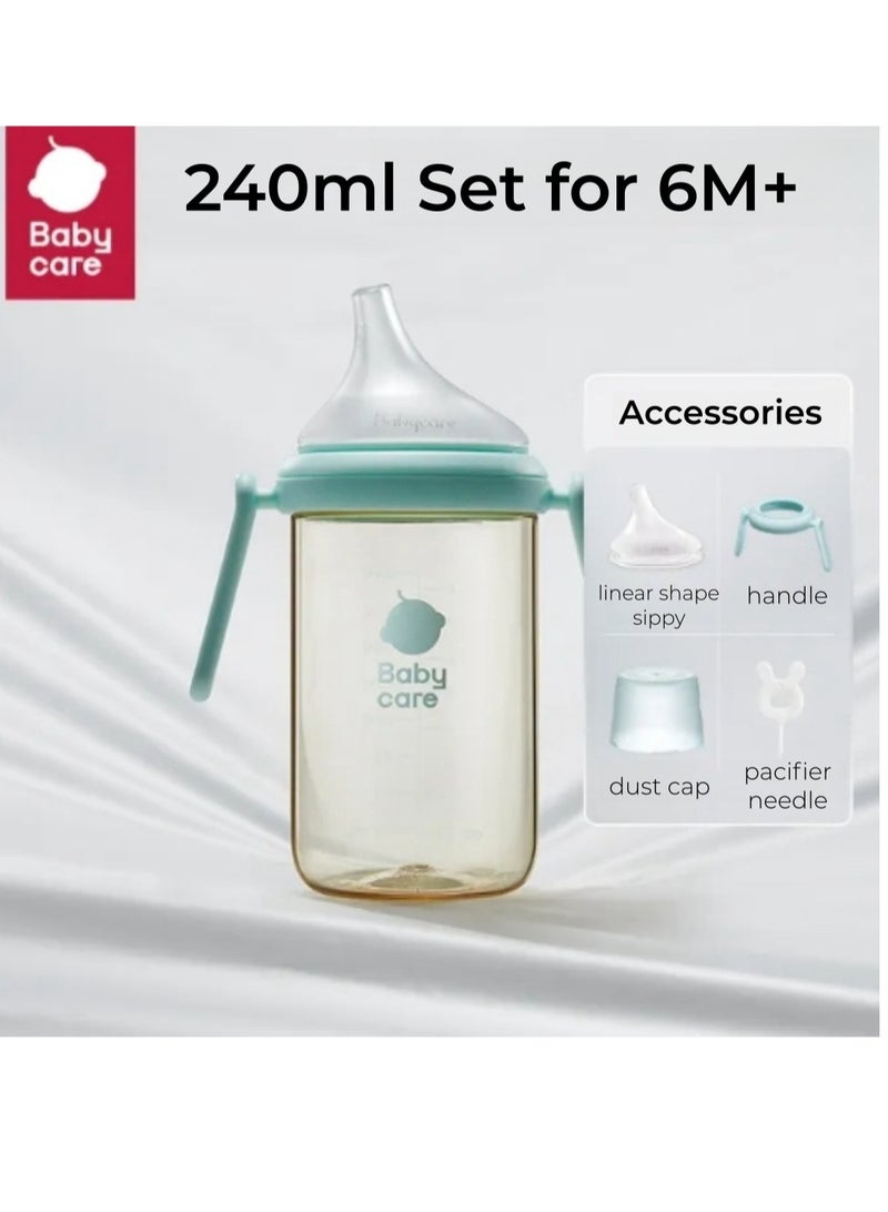 Baby Care Baby feeding Bottle with 13° Incline Nipple Design, Baby Milk Bottle Anti-Colic Learner Cup with Handle, BPA-Free, Easy to Feed, Multi-Use Baby Bottle Blue 240ml - Image 1