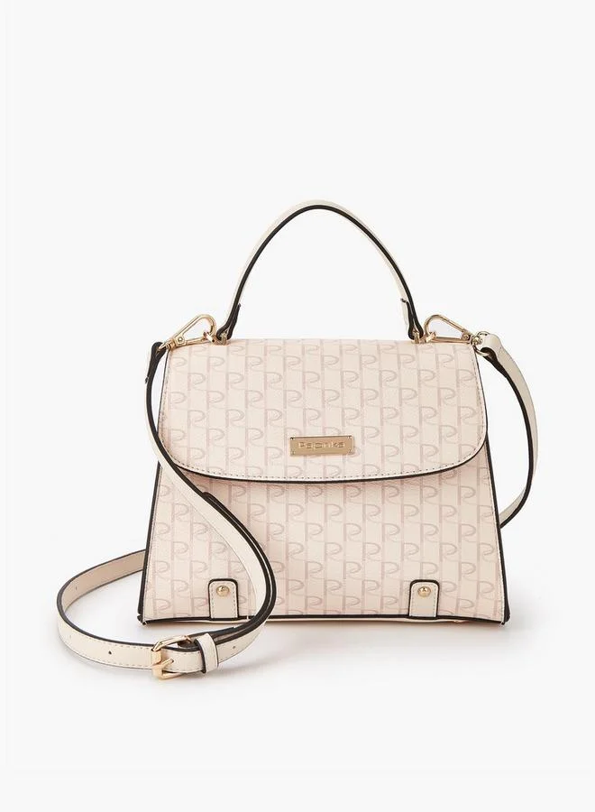 Paprika Monogram Print Satchel Bag with Button Closure