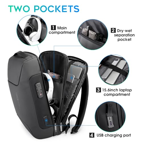 BANGE Anti Theft Backpack，Smart Business Laptop Fits 15.6 Inch Notebook, Work Backpack with USB Charging Port for Men and Women… - Image 2