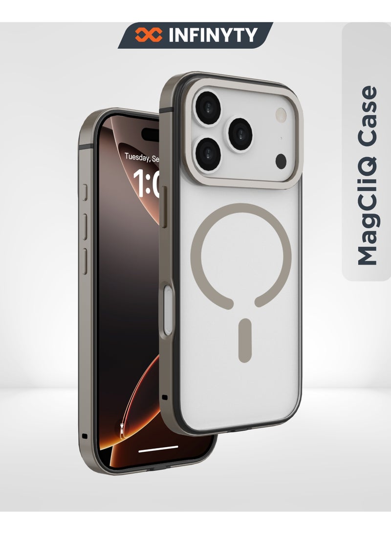 INFINYTY iPhone 17 Pro Max Premium Clear Case with Natural Titanium Metallic Bumper – Cirra Crystal Clear Back, Anti-Yellowing Technology, MagSafe Compatible, Strong N52 Magnet, Drop-Tested, Scratch-Resistant, Precision Fit, Raised Screen & Camera Edges - Image 1