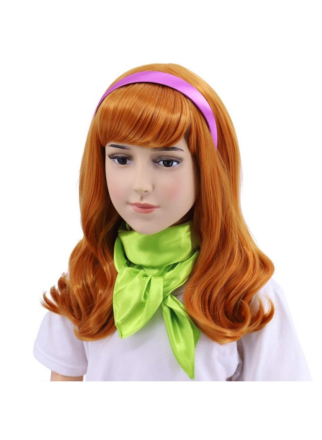 Hulaidywig Hulaidywig Orange Cosplay Costume Wig for Kid's and Headband + Green Scarf - Image 2