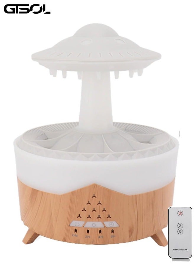 ج ت س آ ل موزع عطر بشكل خشبي ومرطب هواء – سعة 350 مل، مؤثرات صوت المطر، إضاءة ليلية بـ7 ألوان وتأثير قطرة الماء – جهاز موجات فوق صوتية للاسترخاء والنوم - Image 1