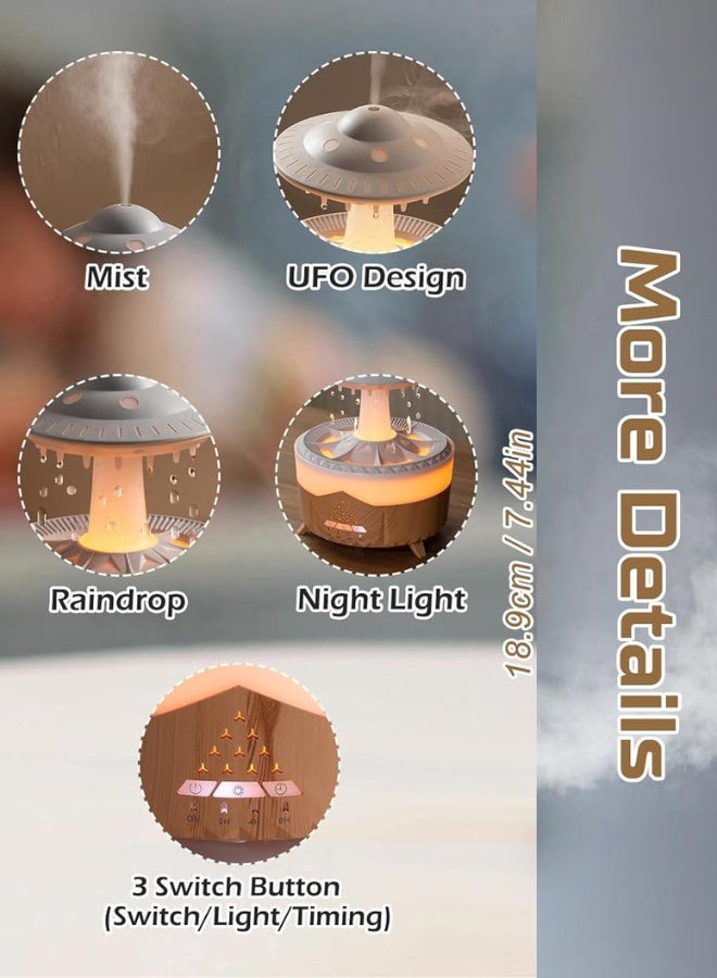 ج ت س آ ل موزع عطر بشكل خشبي ومرطب هواء – سعة 350 مل، مؤثرات صوت المطر، إضاءة ليلية بـ7 ألوان وتأثير قطرة الماء – جهاز موجات فوق صوتية للاسترخاء والنوم - Image 5