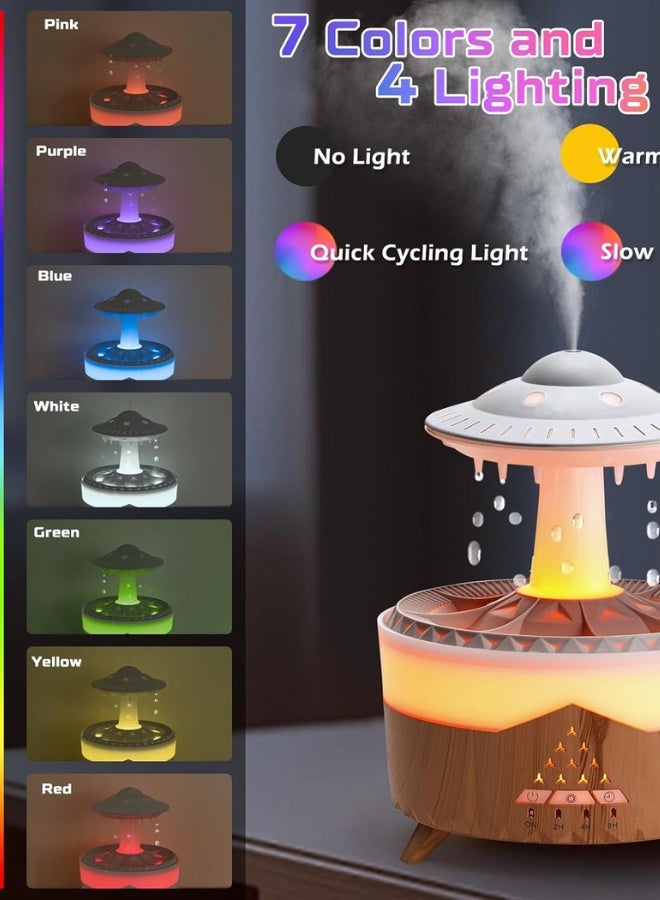 ج ت س آ ل موزع عطر بشكل خشبي ومرطب هواء – سعة 350 مل، مؤثرات صوت المطر، إضاءة ليلية بـ7 ألوان وتأثير قطرة الماء – جهاز موجات فوق صوتية للاسترخاء والنوم - Image 3