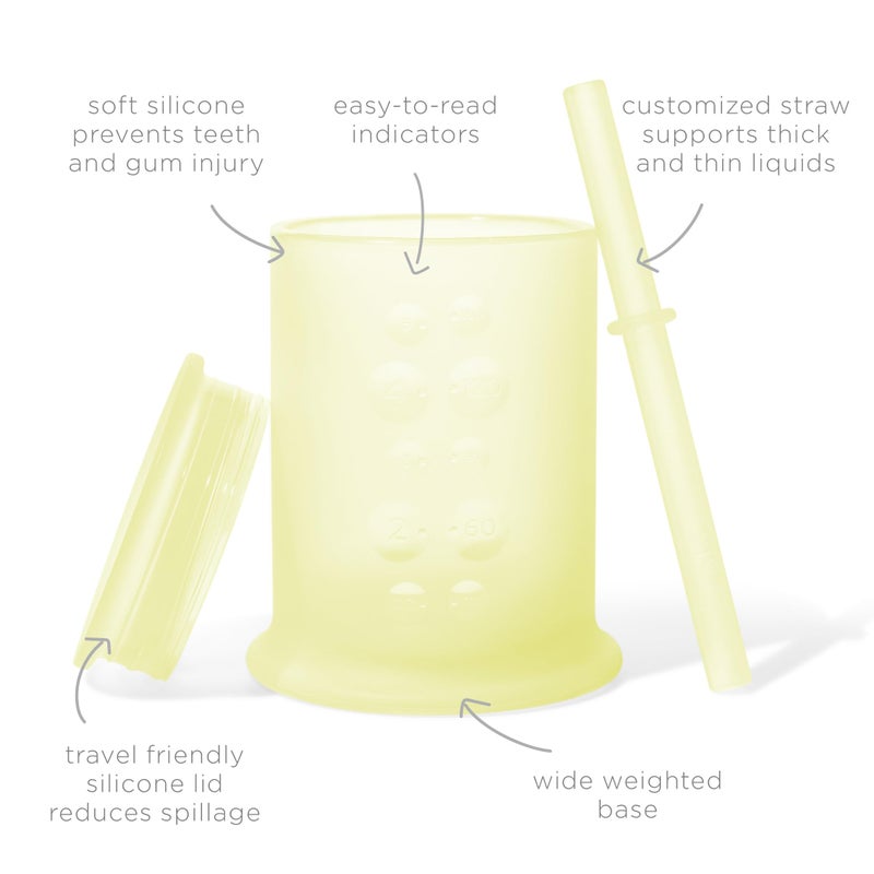 Olababy Silicone Training Cup with Straw Lid | Babies Water Drinking Cup | 6+ Mo Infant To 12-18 Months Toddler | Sippy Cup For Kids & Smoothie Cup | Baby Led Weaning (Lemon, 5 oz) - Image 2