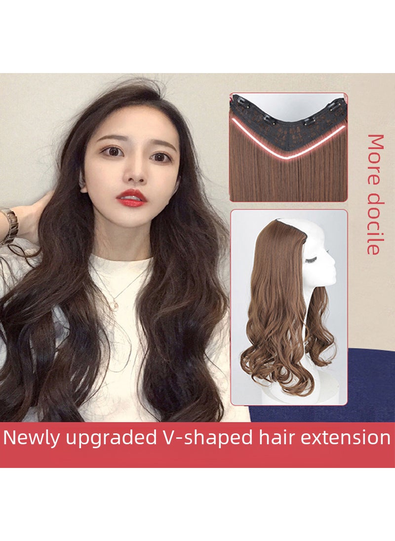 Generic Factory wholesale wig womens one-piece long curly hair U-type upgraded V-type invisible long straight hair wigCurly Hair -45cm Dark Brown Curly Hair -45cm Dark Brown 