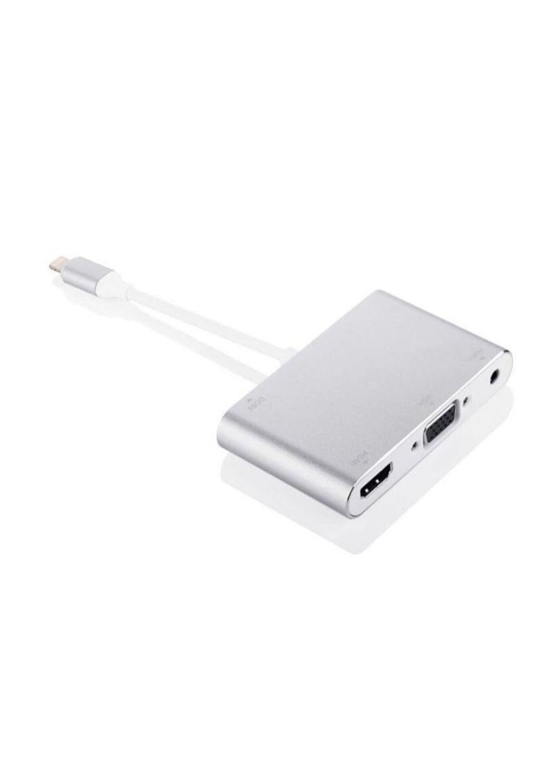 NIBEMINENT 3 in 1 Lightning To VGA, HDMI and 3.5mm Audio Jack for iPhone Silver  - Image 1