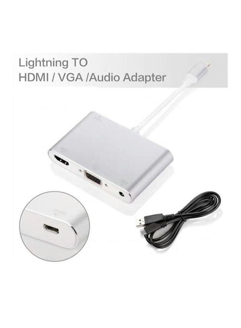 NIBEMINENT 3 in 1 Lightning To VGA, HDMI and 3.5mm Audio Jack for iPhone Silver  - Image 5