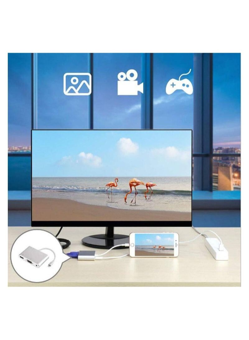 NIBEMINENT 3 in 1 Lightning To VGA, HDMI and 3.5mm Audio Jack for iPhone Silver  - Image 4