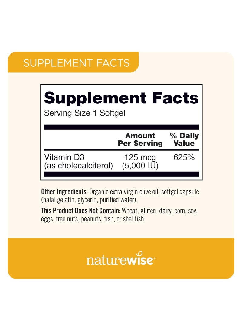 NatureWise Vitamin D3 125 mcg 5,000 IU - 90 Softgels - Image 2