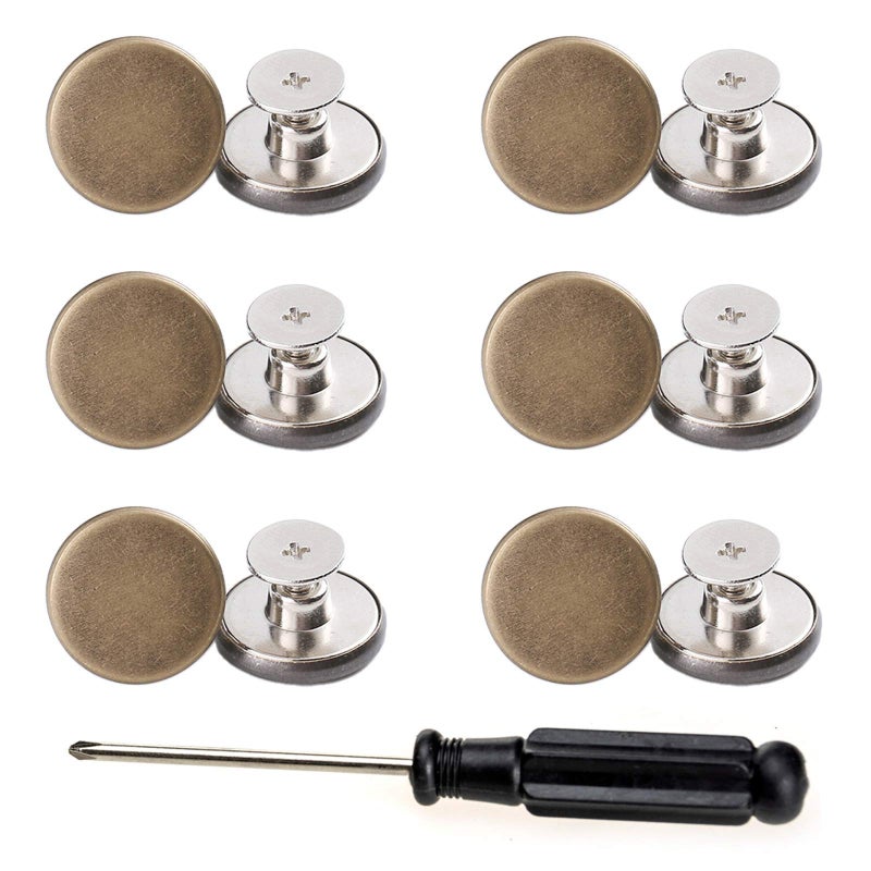ICEYLI ICEYLI 17mm Replacement Jeans Buttons 12 Sets Perfect Fit Instant Adjustable Pants ButtonNoSew Nailess Removable Metal Buttons Replacement Repair Combo Thread Rivets and Screwdrivers style2