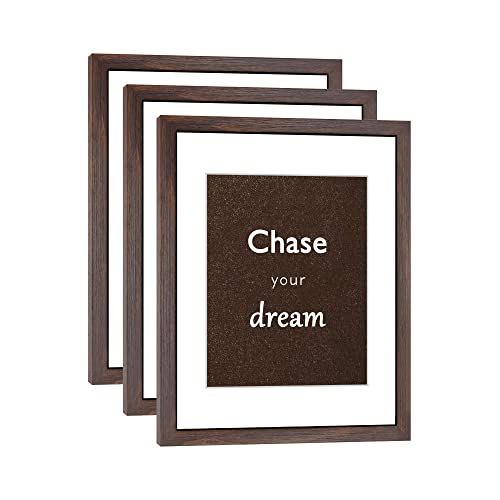 DEKWINN 11x14 Picture Frame Set of 3 with Real Glass for Pictures 8x10 with Mat or 11x14 Without Mat, Wall Gallery or Tabletop display Photo Frames in Walnut - Image 1
