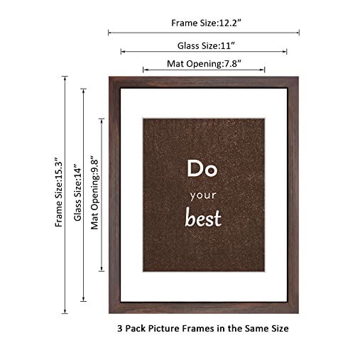 DEKWINN 11x14 Picture Frame Set of 3 with Real Glass for Pictures 8x10 with Mat or 11x14 Without Mat, Wall Gallery or Tabletop display Photo Frames in Walnut - Image 2