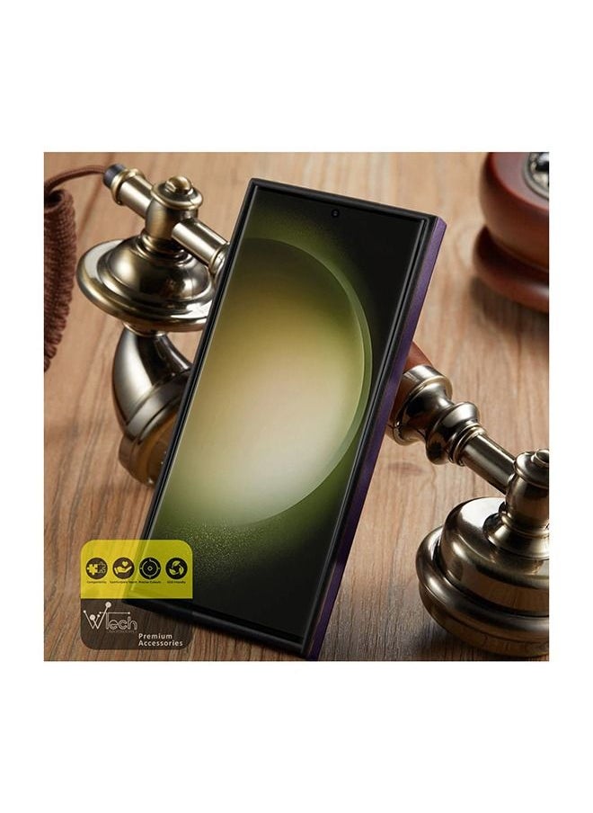 Wtech - Luxury Leather Magnetic Wireless Charging Original MagSafe Shockproof Case Cover For Samsung Galaxy S23 Ultra 2023 Plum - Image 1
