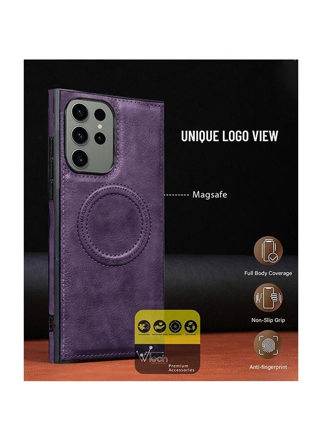 Wtech - Luxury Leather Magnetic Wireless Charging Original MagSafe Shockproof Case Cover For Samsung Galaxy S23 Ultra 2023 Plum - Image 1