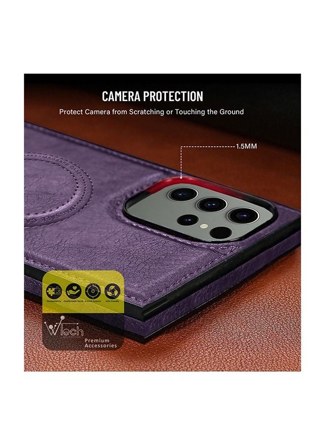 Wtech - Luxury Leather Magnetic Wireless Charging Original MagSafe Shockproof Case Cover For Samsung Galaxy S23 Ultra 2023 Plum - Image 1