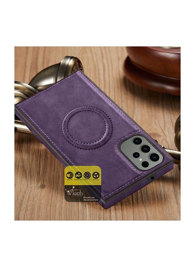Wtech - Luxury Leather Magnetic Wireless Charging Original MagSafe Shockproof Case Cover For Samsung Galaxy S23 Ultra 2023 Plum - Image 1
