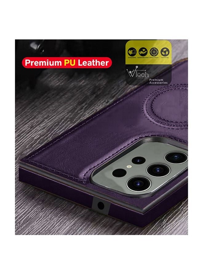 Wtech - Luxury Leather Magnetic Wireless Charging Original MagSafe Shockproof Case Cover For Samsung Galaxy S23 Ultra 2023 Plum - Image 1