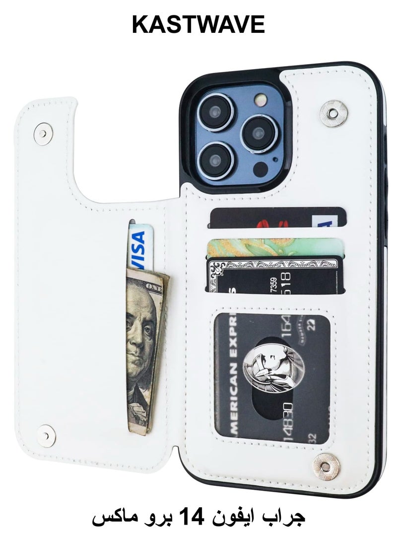 KASTWAVE Wallet Case for iPhone 14 Pro Max Case with Card Holder, Fine Hole Camera Protect, Drop Protection, Wallet Phone Case Flip Leather Cover Men Women - Image 1