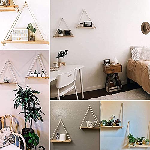 DS Enterprise |Real Pine Wood Floating Shelves, Hanging Swing Rope Shelves, Rustic Wall Decor Swing Shelf, Wall Shelves for Living Room/Home/Office Decor (1 Tier, 12 x 5 in) - Image 5