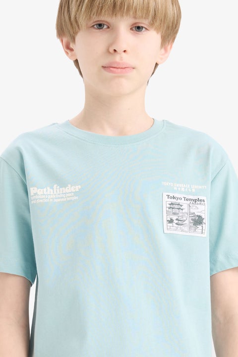 Blue Boy Boy Printed Crew Neck Short Sleeve T-Shirt Casual
