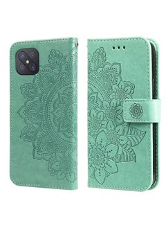 HuHa Case Cover For OPPO A92s / Reno4 Z / A72 5G / A73 5G / A53 5G 7-petal Flowers Embossing Pattern Horizontal Flip PU Leather Case with Holder & Card Slots & Wallet & Photo Frame Green 