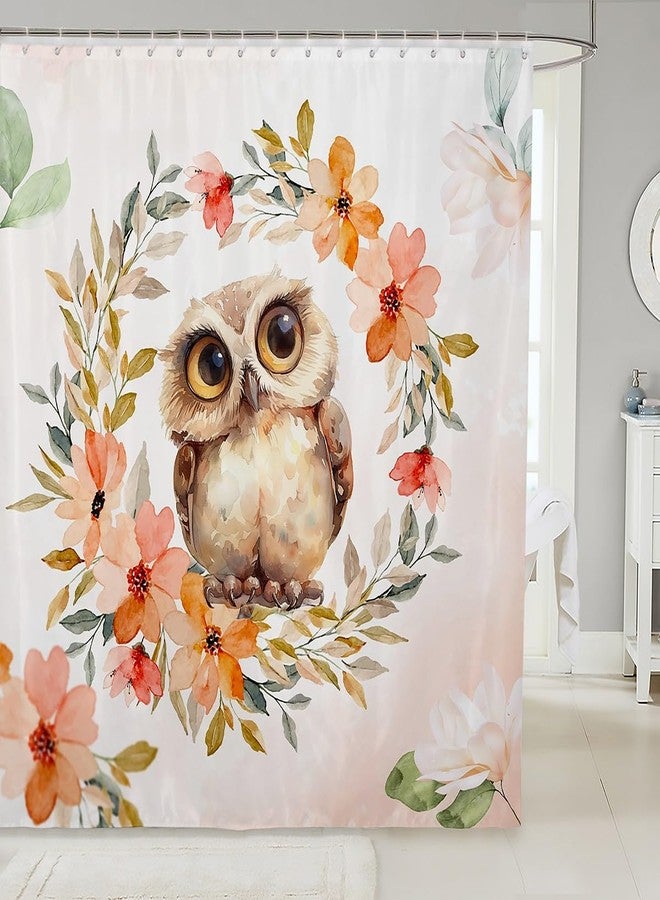 Man Fei Manfei Cartoon Owl Shower Curtains Watercolor Flower Bathroom Curtains for Kids Boys Girls Room Decor, Floral Animal Theme Waterproof Bath Curtains with 12 Hooks Suits for Bathtub, 72" W x 72" L - Image 1